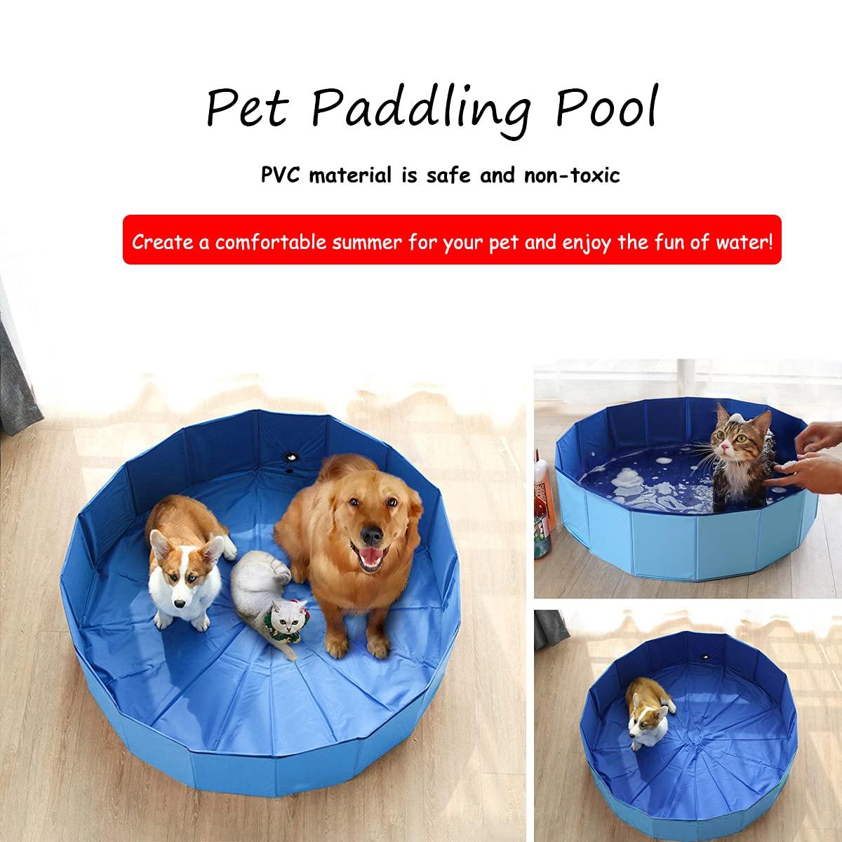 Dog Bath Tub dog pool dog paddling pool foldable pet dogs pool doggy swimming pool PVC round shape bathing tub playing pool for pets indoor/outdoor-80 * 20cm Blue 1