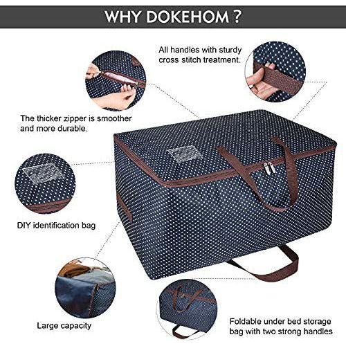 DOKEHOM 3-Pieces 100L Large Storage Bag, Fabric Clothes Bag, Thick Ultra Size Under Bed Storage, Moisture proof (Blue, Set of 3) 3
