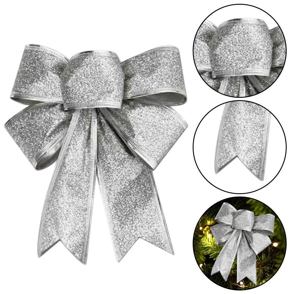 BTGGG 10 Pieces Bows for Presents Christmas Bows Xmas Tree Ornaments Glitter Bowknot Ribbon Christmas Decorations for Presents Box, Party, 25 * 20CM (Sliver) 2