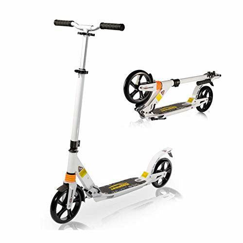 Tenboom Scooter for audlt and Kids Kick Scooter with 2 Large Wheels Folding Adjustable Handlebars Durable Welded Aluminum Construction Rear Foot Brak (whit, 007)