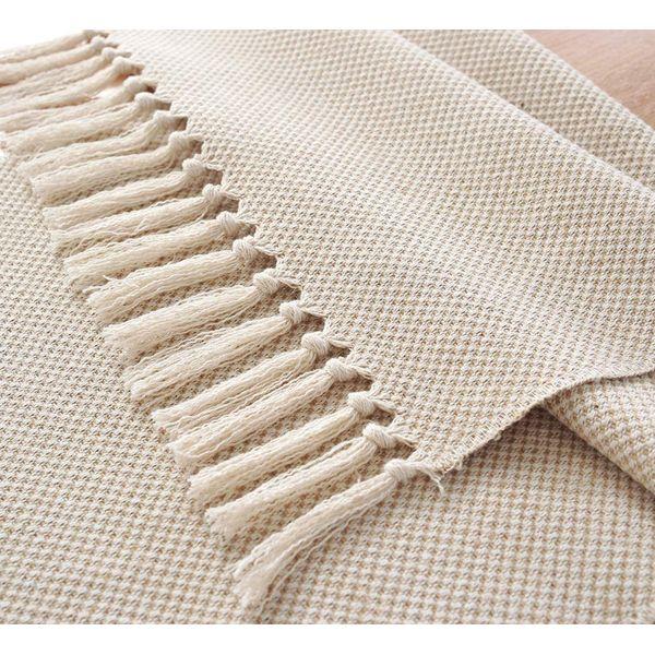 Aspthoyu Cotton Linen Fringe Table Runner, Geometric Handmade Woven Fabric Decorative Table Runners, Macrame Tablerunner for Kitchen, Restaurant, Hotel, Cafe, 33x200 cm 2