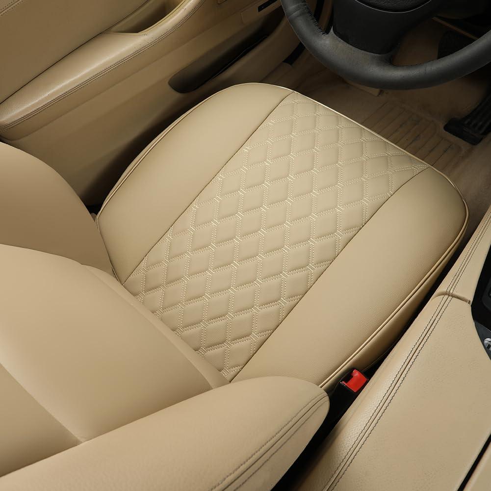 Black Panther Car Seat Cover PU Leather,Full Wrapping Edge,Protector for Front Seat Bottom (53×52 cm)(2Piece,Beige) 1