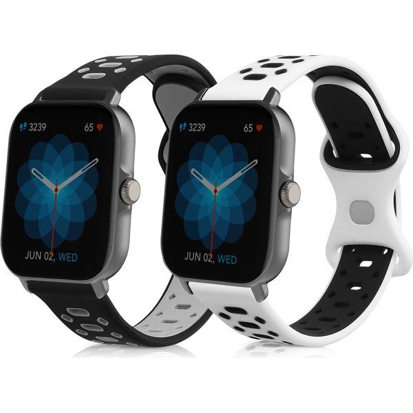 kwmobile Silicone Bands Compatible with Huami Amazfit GTS/GTS 2 / GTS 2e / GTS 3 (Set of 2) - Size L 17.2-23.8 cm - Black/Grey