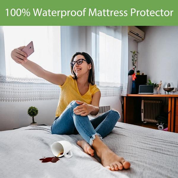 Rywell King Size Cooling Mattress Protector Waterproof, Arc-Chill Cool Touch Fabric, Breathable Hypo-Allergenic Bed Mattress Cover Fitted Sheet Style, 14''-18'' Deep Pocket, Vinyl Free - White 3