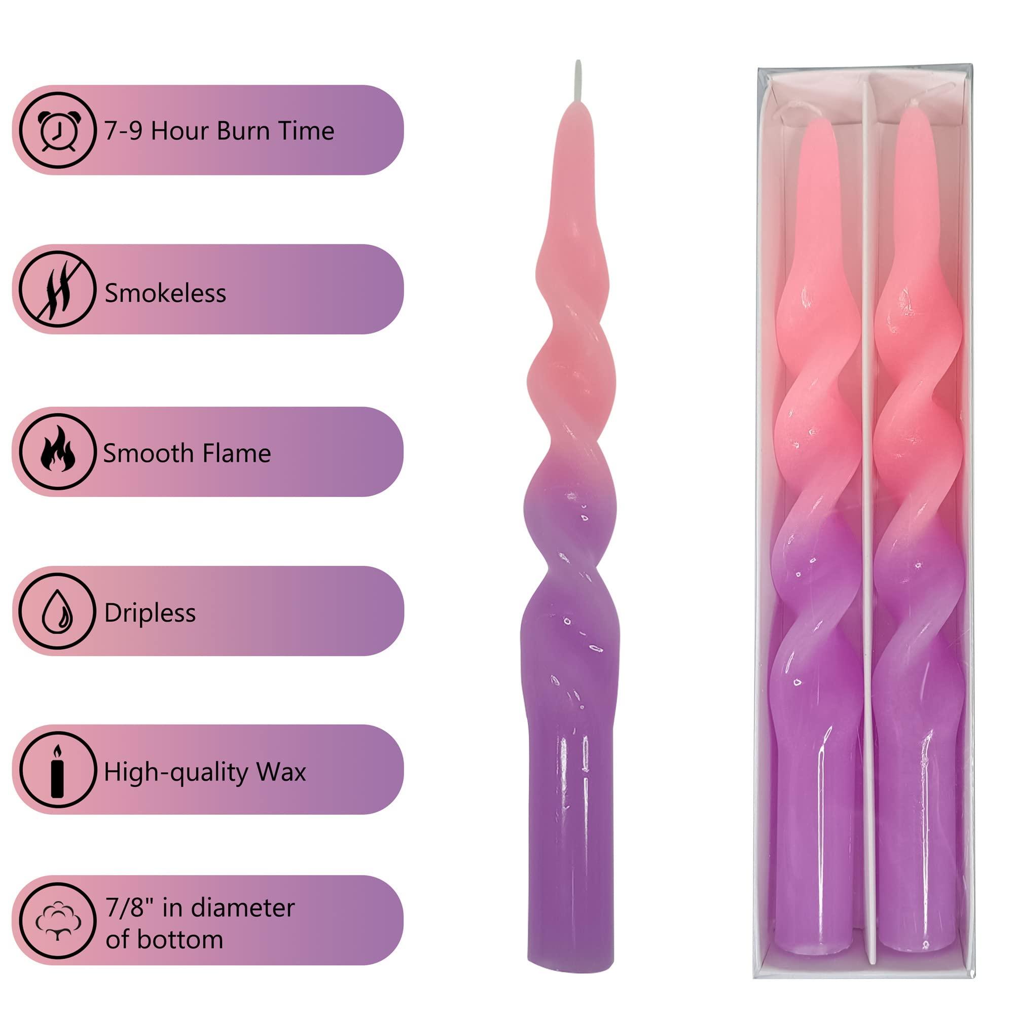 Gedengni 10inches Spiral Taper Candles Pink Purple Candlesticks - Twisted Tapered Candle Sticks 2PCS Unscented Smokeless Candles for Decoration Wedding Dinner 4
