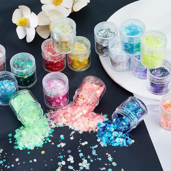 CHGCRAFT 18 Bottles 18 Colours Glow in The Dark Glitter Luminous Shining Nail Art Glitter Sequins for Resin Crafts Epoxy Charm DIY Tips Nail, 1mm to 3mm 3