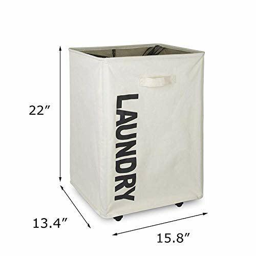 Amazon Brand - Eono 56CM Pro Rolling Laundry Cart White and Grey Clothes Hamper Mesh Cover Laundry Storage Cart Collapsible Laundry Basket Flexible Thin Laundry Hamper with Wheels for Family Laundry 1