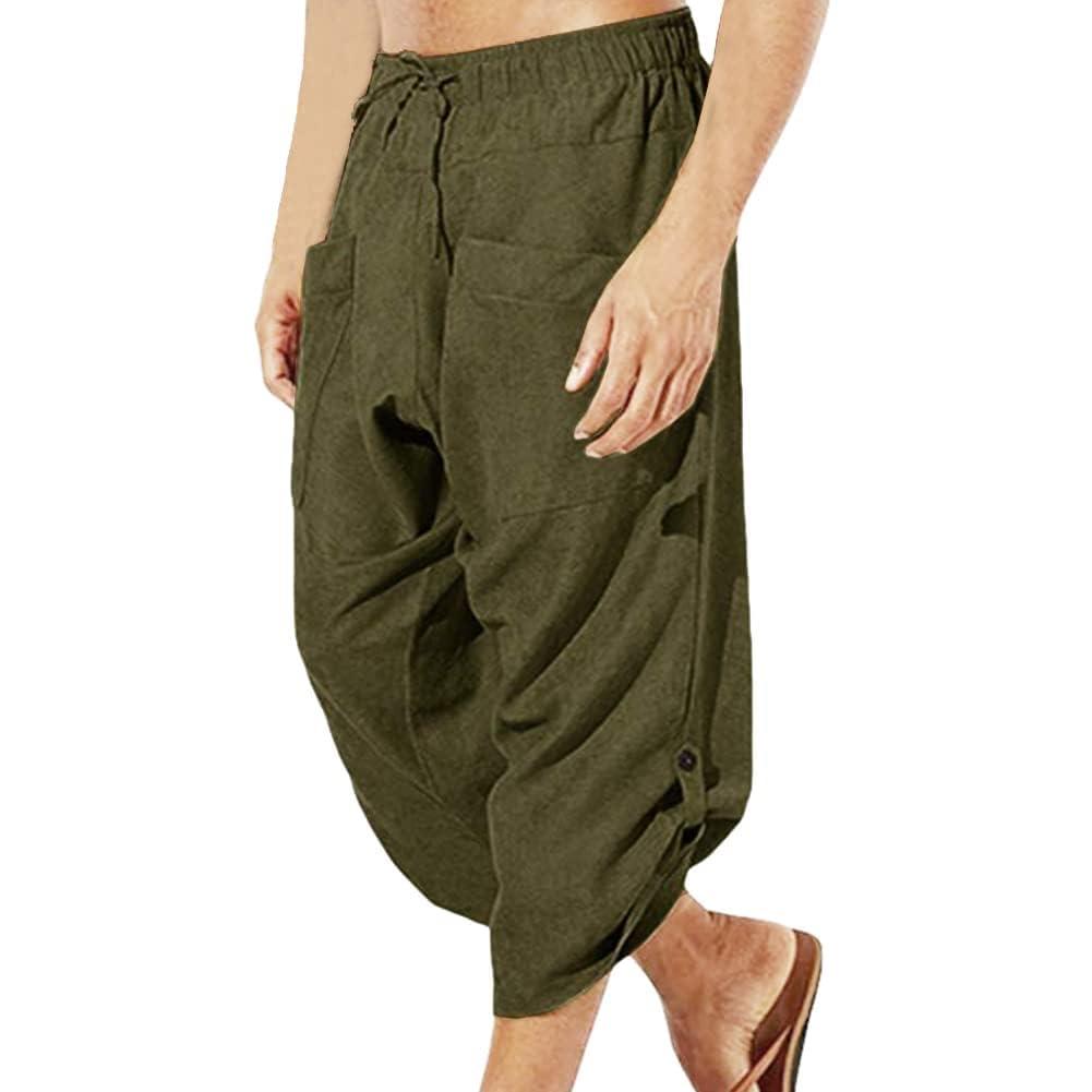 COSDREAMER Men's Medieval Pants Viking Pirate Costume Trousers (XL,Green) 0