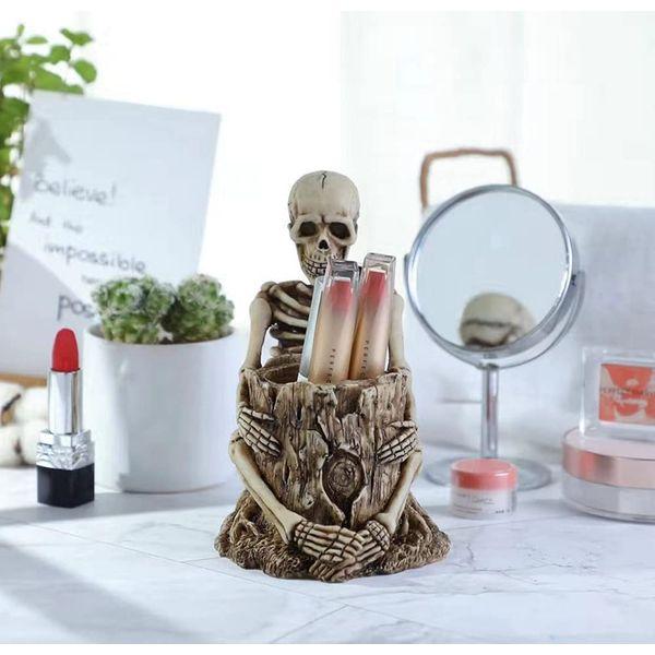 Xshelley Cool Skullsitting skull pen holder, home desk storage box, home decorations, holiday gifts 3