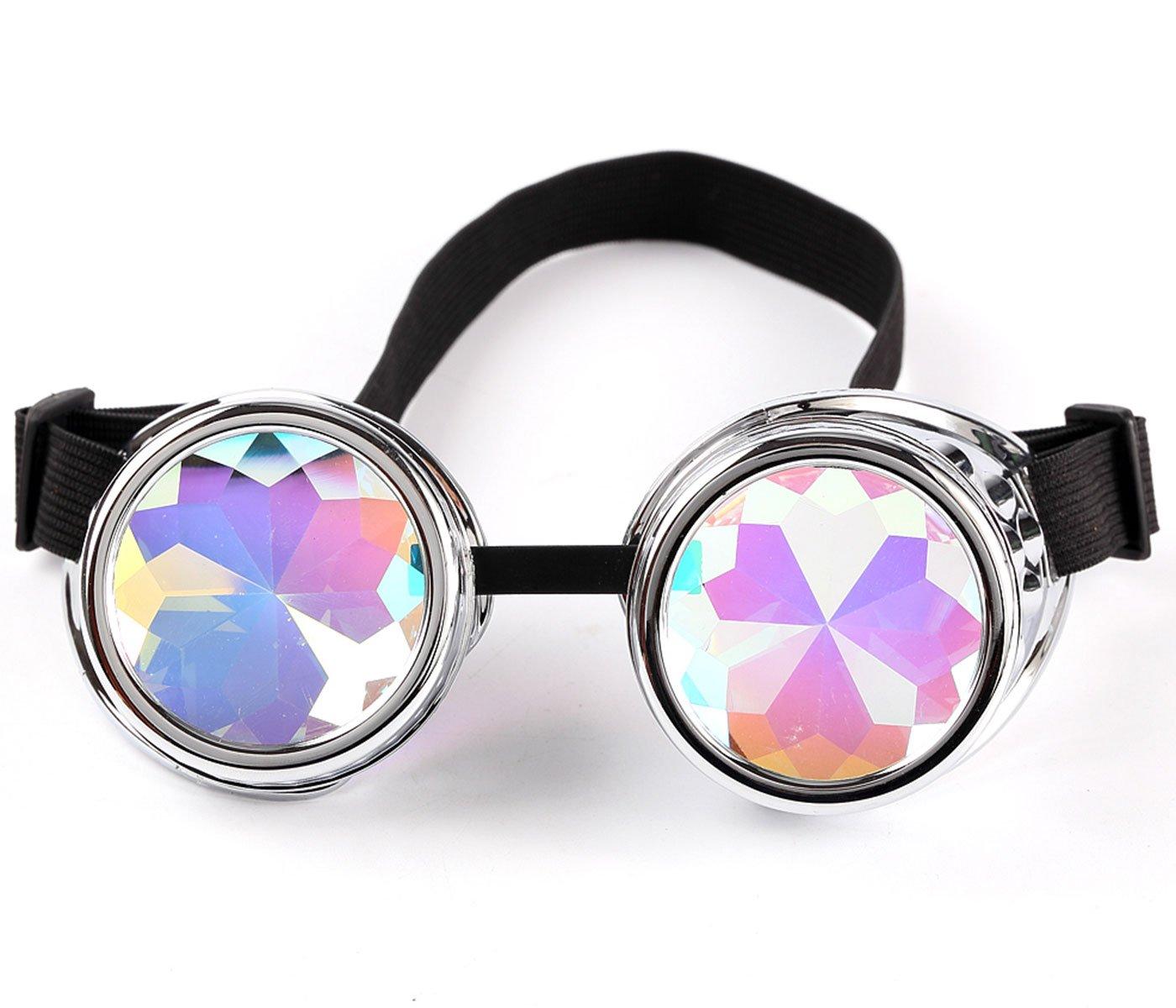 ZAIQUN Vintage Steampunk Goggles Kaleidoscope Glasses Rave Rainbow Crystal Prism Glasses Cosplay Party Goggles 0