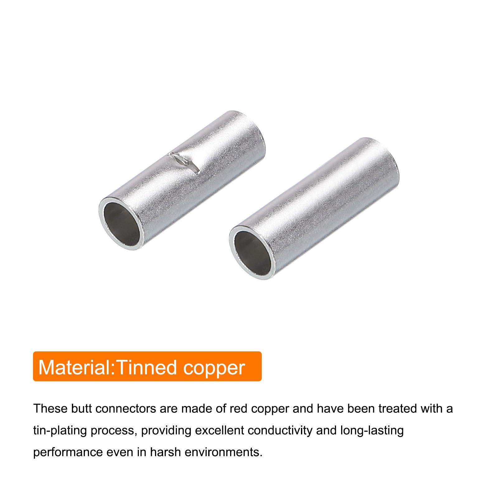 sourcing map 40Pcs Non Insulated Butt Connectors Tinned Copper Wire Connector for Electrical Wire Crimp Ferrule Terminals 3