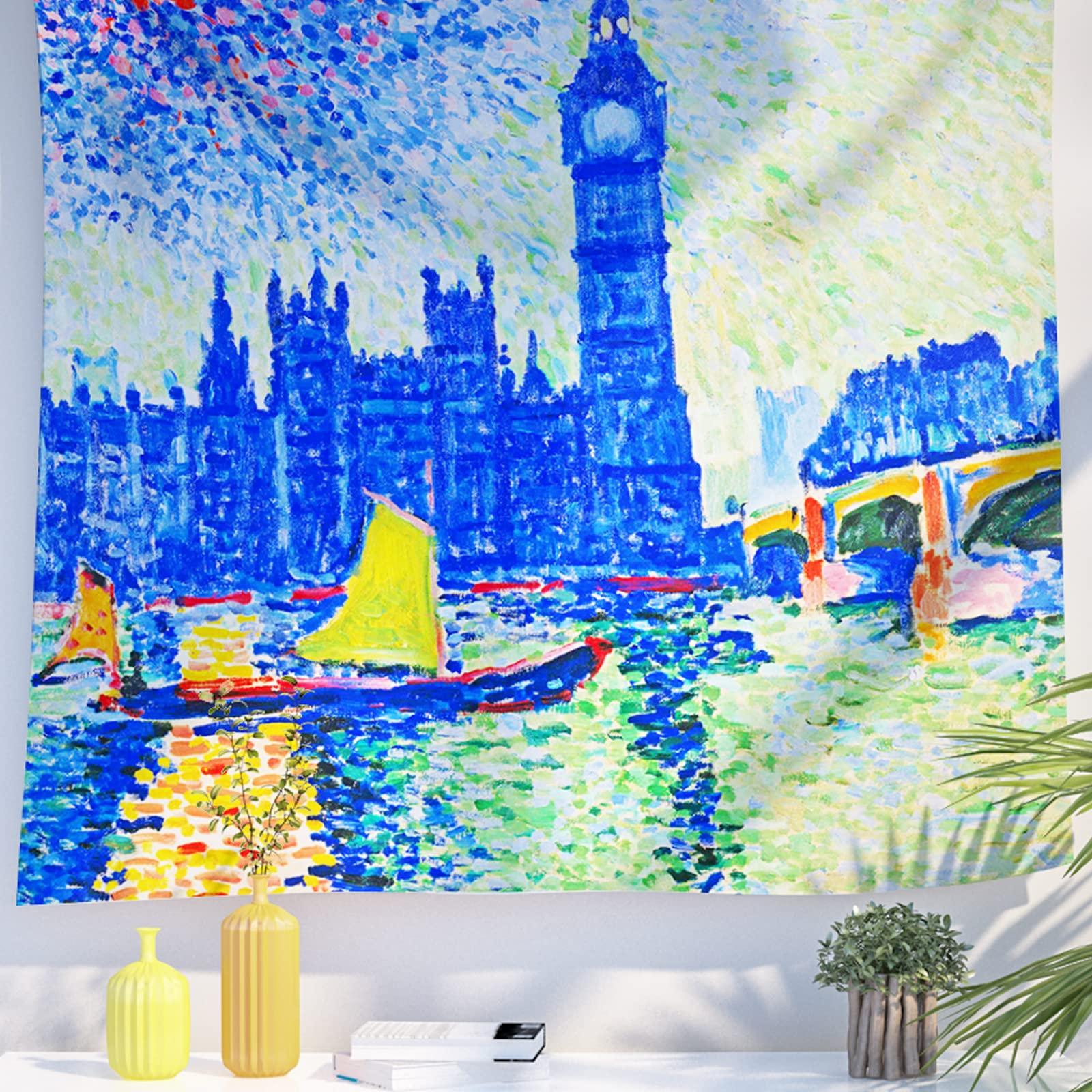 Berkin Arts Decor Tapestry for Wall Hanging Premium Polyester Fabric Backdrop Post-impressionism Impressionism Expressionism 59.1 x 78.7 Inch (Big Ben by Andre Derain)