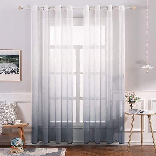 MIULEE 2 Panels Solid Color Sheer Window Curtains Smooth Elegant Window Voile Panels Drapes Treatment for Bedroom Living Room 55 W x 69 L Inch Grey 0