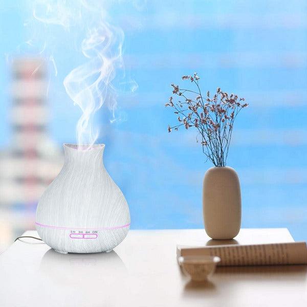 550ml Essential Oil Diffuser , Aromatherapy Wood Grain Aroma Diffusers with Timer Cool Mist Humidifier for Large Room, Home, Baby Bedroom, Waterless Auto Shut-off, 7 Colors Changing Lights (White) 4