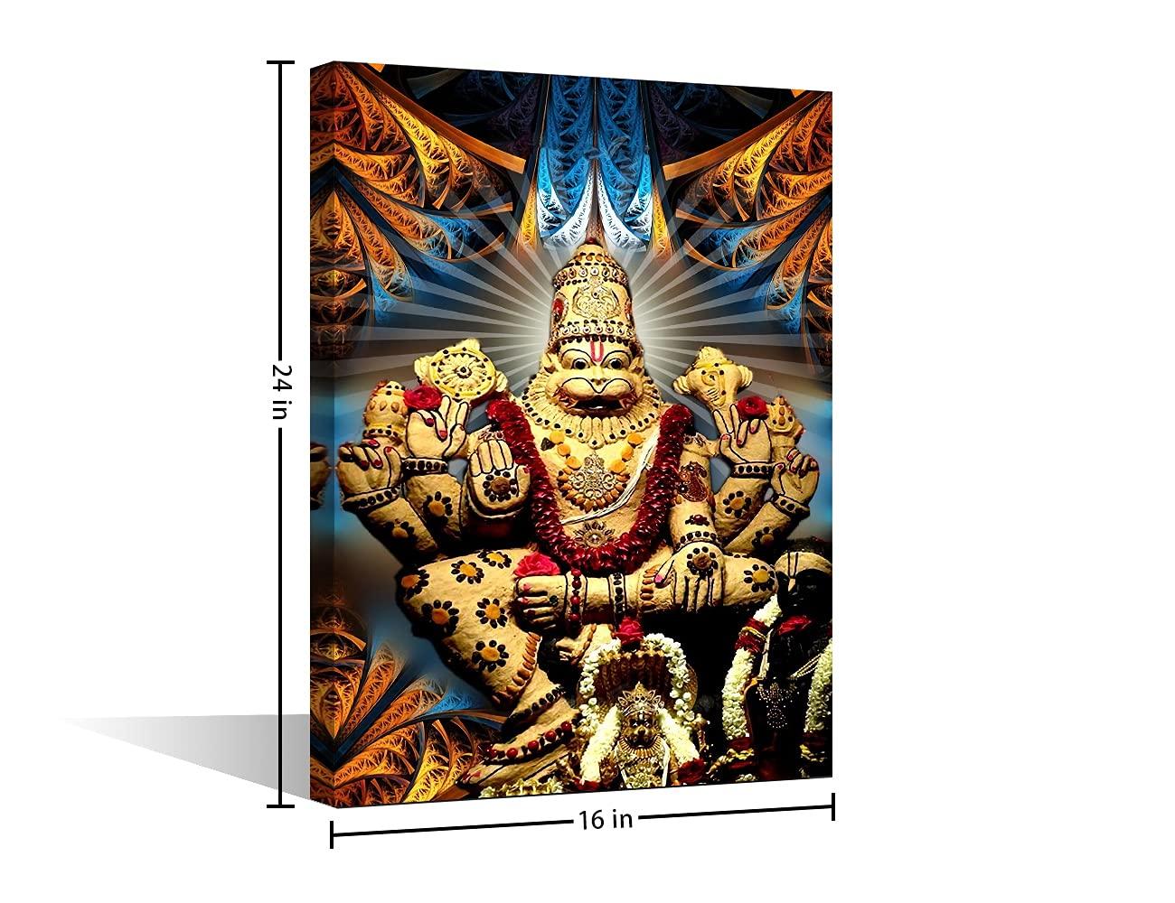 Living Room Wall Decorations Indian God Decor Narasimha Pictures for Bedroom 1 Piece Hinduism Cultural Canvas Wall Art Home Decor Framed Gallery-wrapped Stretched Ready to Hang (16''Wx 24''H) 4