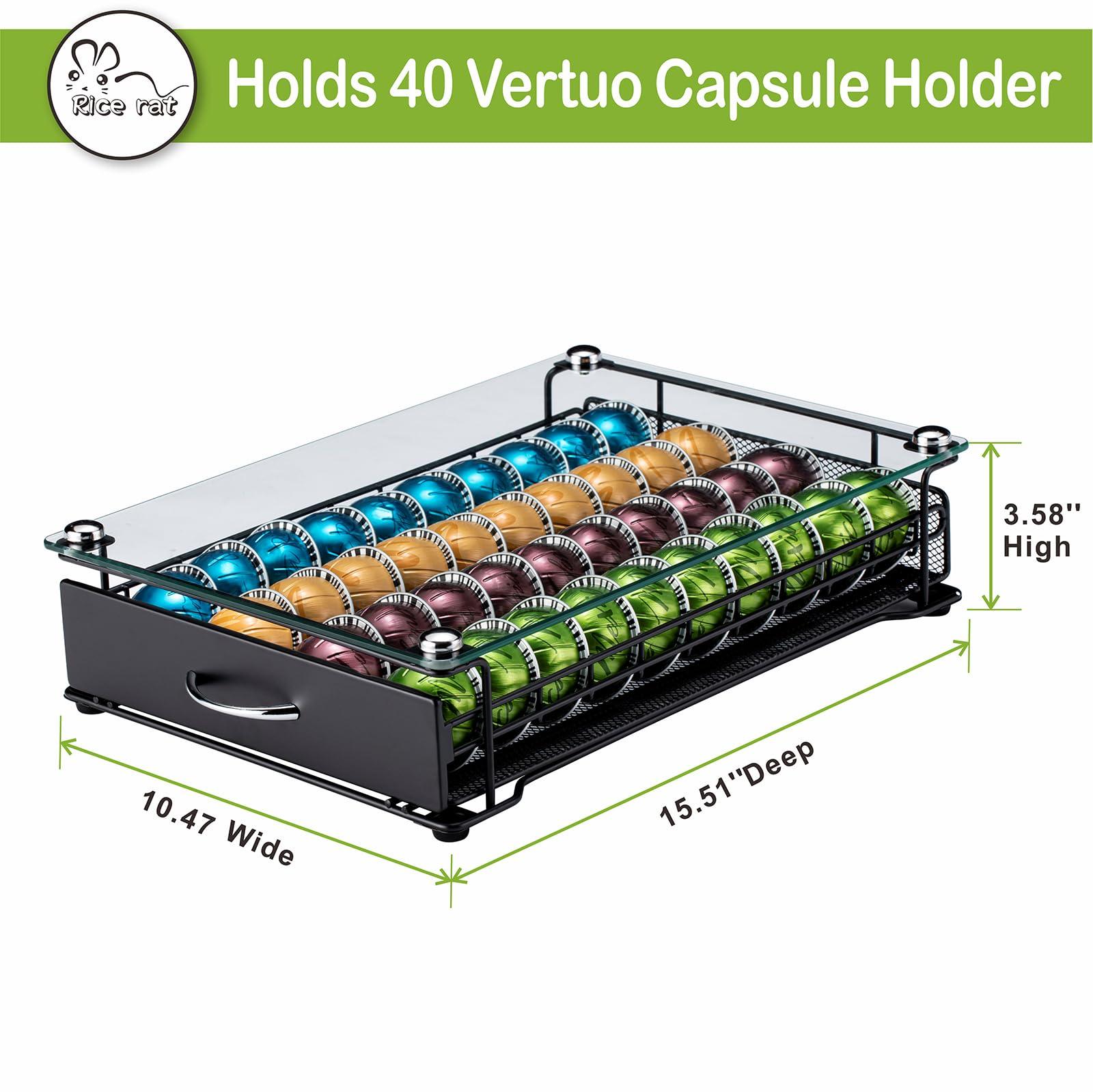 Rice rat Vertuo Capsule Holder Drawer for Nespresso With Glass For Cabinet Vertuoline Pod Storage Rack For Counter (Class-40 Pods（With handle）) 1