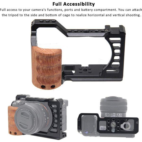 Easy Hood Camera Cage for Sony A7C / ILCE-7C, Vlogging Video Rig Stabilizer Accessories with Wooden Handle Grip, Cold Shoe, 1/4" Mounting Points and 3/8" Locating Hole 4