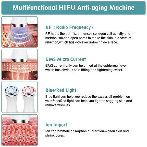 Mini HIFU Face Lifting Machine EMS RF LED Photon Skin Tightening Machine Ultrasonic Facial Massager Machine Professional Wrinkle Remove Skin Rejuvenation Anti Aging Device 4