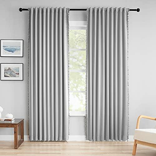 Pencil Pleat Grey Blackout Curtains for Living Room 90-inch Drop Light Blocking Bedroom Curtains Energy Saving Triple Weave Full Blackout Window Treatment Sets for Dining Men's Guest Room, 50" w 2pcs 1