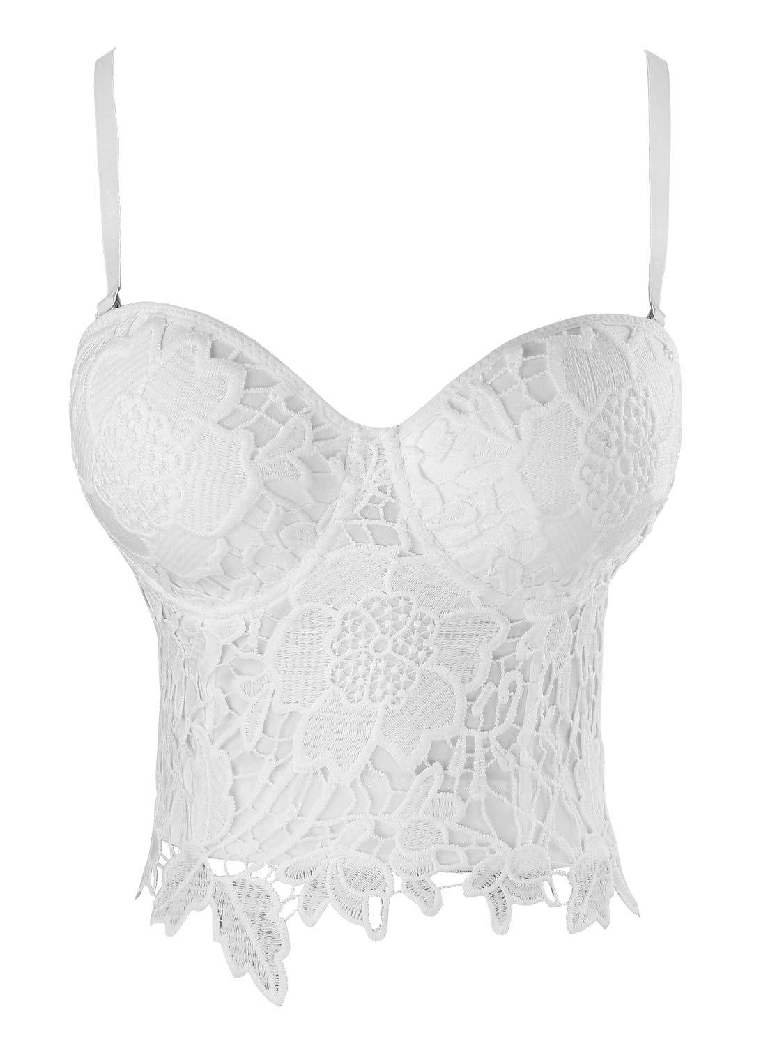 Charmian Women's B Cup Sexy Beauty Floral Lace Bustier Club Party Crop Top Bra White 6X-Large 0