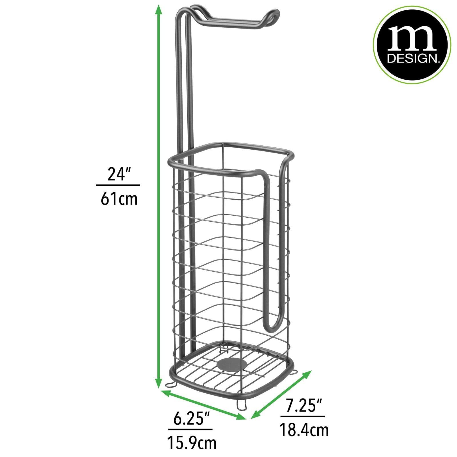 mDesign Free Standing Toilet Roll Holder - Toilet Paper Holder for the Bathroom - Loo Roll Holder with Storage Space for Extra Rolls - Dark Grey 3