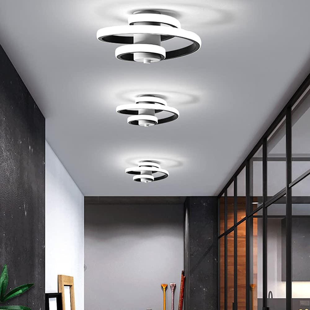 LED Ceiling Lamp Dimmable 3 Rings, Spiral Modern Design Line Ceiling Light, 18W LED Ceiling Lamp Light Ideal for Aisle,Corridor,Bedroom,Hotel,Kitchen,Stair Lamp on Ceiling.[Energy Class A++] (Black) 3