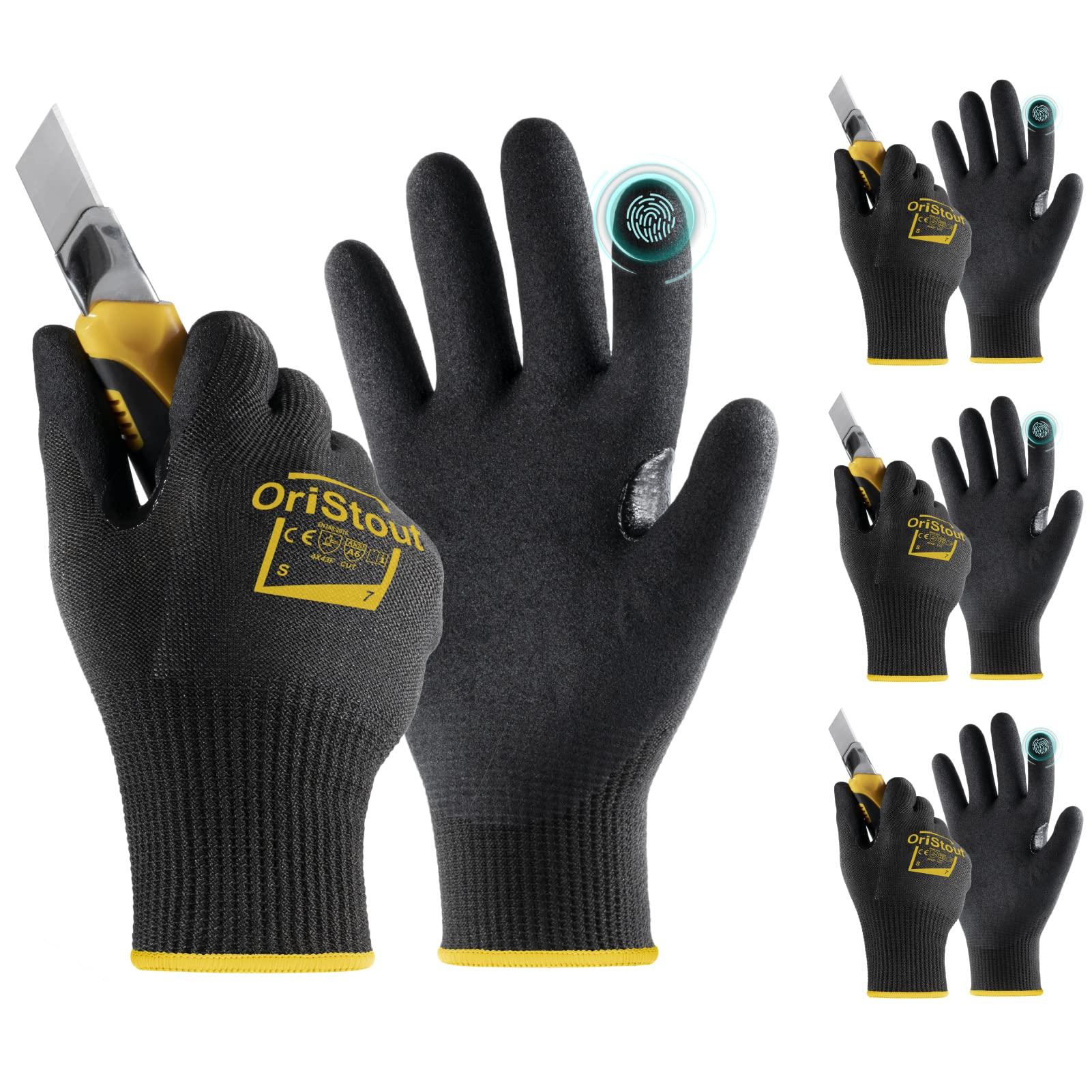 Cut Resistant Work Gloves, EN388 4X43F Level 6, Touchscreen, Sandy Nitrile Coated Firm Grip, Cut Proof Protective Gloves for Woodworking, Warehouse, Fishing, Kitchen, Gardening(3 Pairs, Small/7) 0