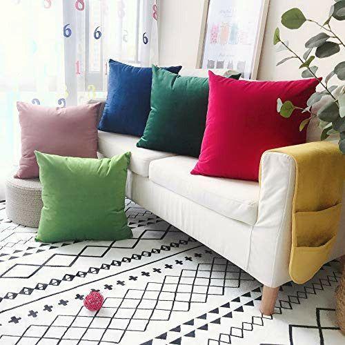 LAXEUYO Velvet Cushion Covers 60x60 cm, Colorful Multi-Color Optional Soft Decorative Square Throw Pillow Cover Pillowcase for Livingroom Sofa Bedroom - White 3