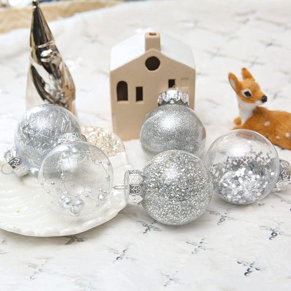 Christmas Tree Ornaments, ROSELEAF Shatterproof Clear Silver Christmas Baubles 30pcs 2.36inch 6cm Pet Christmas Ball Decorations for Party Wedding Christmas 4