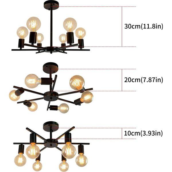 JHLBYL Black Sputnik Pendant Light Fixture, 6 Lights Vintage Industrial Ceiling Lights with E27 Base, Modern Chandelier Ceiling Lighting for Kitchen Bedroom Living Room 4