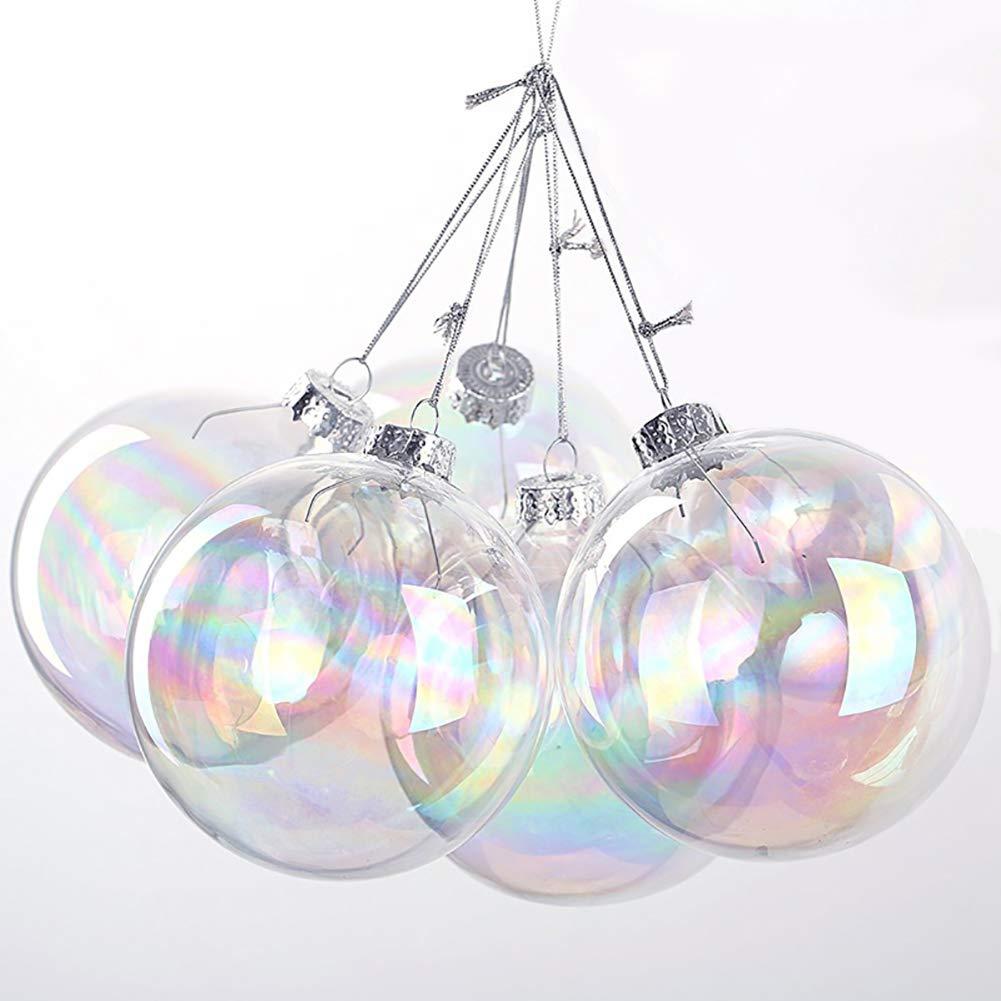 Warmiehomy 5PCS Iridescent Glass Bauble Christmas Baubles 8cm Clear Baubles for DIY Decorations 2