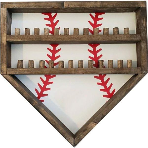 Baseball Display Case - 14" Wooden Baseball Ring Holder, Wall Mount Championship Ring Display Case for Balls, Rings, Medals, Trophies - One Case for All Memorabilia
