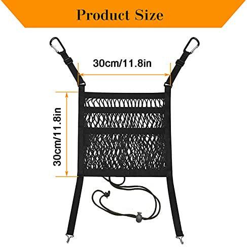 3-Layer Car Mesh Organizer with 2 Storage Hooks Seat Back Net Bag with Cord Fastener Stretchable Barrier of Backseat for Divider Pet Kids Driver Storage Netting Pouch 1