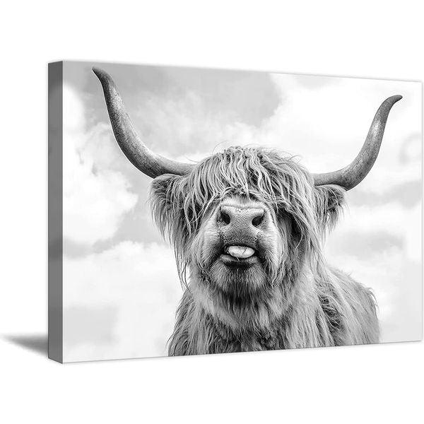 Highland Cow Canvas Wall Art Black and White Animal Painting Posters Print Wall Decor Pictures Artwork for Modern Living Room Bedroom Home Decorative (16"x24" (40x60cm), Framed,Ready to hang) 0