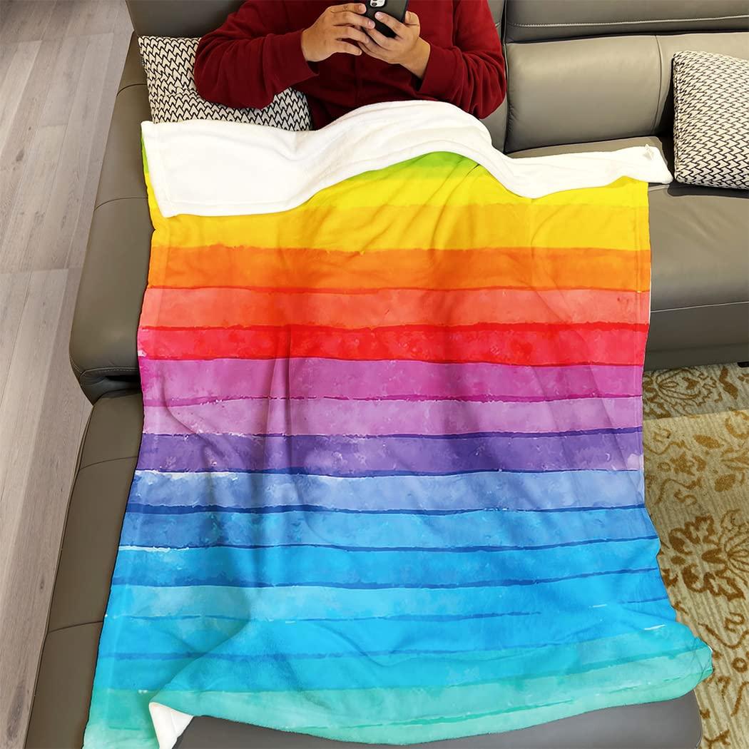 Violetpos 150 x 200 cm flannel soft fleece blanket, cuddly blankets, soft bedspread blanket, colourful cloth painting, rainbow 3