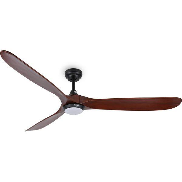 reiga 178cm Solid Wood 3 Blades Smart Ceiling Fan with Dimming LED Light Kit and Remote Control, 6-speed Reversible DC Motor for Indoor/Outdoor
