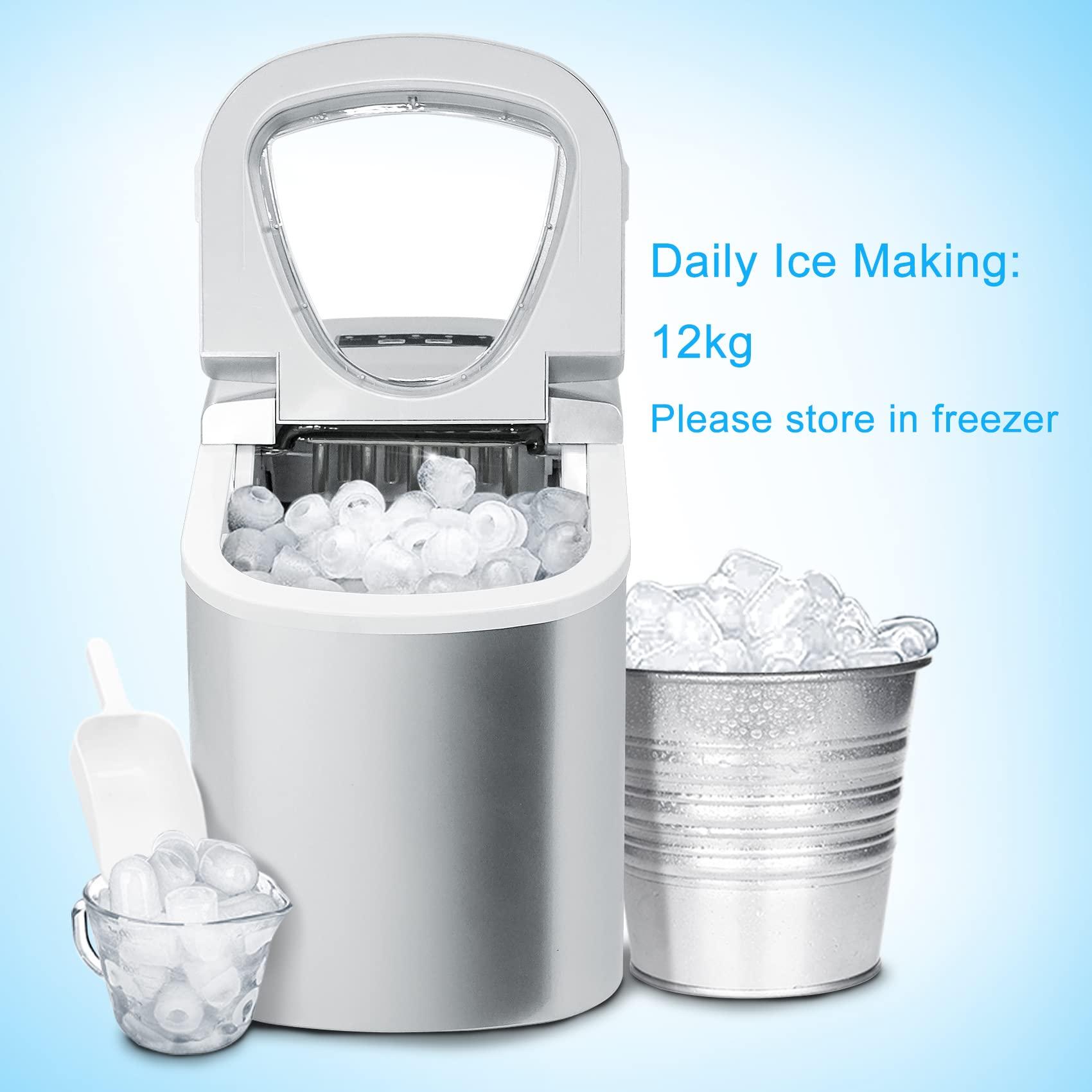 Smad Ice Maker Machine, Ice Cube Maker Counter Top Ready in 6-8 Mins, Small Ice Maker Silver for Home, 12kg Bullet Ice Cubes 24 Hrs, 2.2L with Ice Scoop & Basket 3