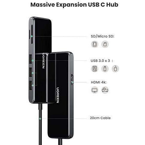 UGREEN USB C Hub 6 IN 1 Glassy USB C Multiport Adapter, 4K@60Hz HDMI, 5Gbps USB 3.0 Hub, SD TF Card Reader, Compatible with MacBook Air/Pro 2020, iPad Pro 2018/20, Dell XPS, Surface Go2/Pro 7/Book 3 1