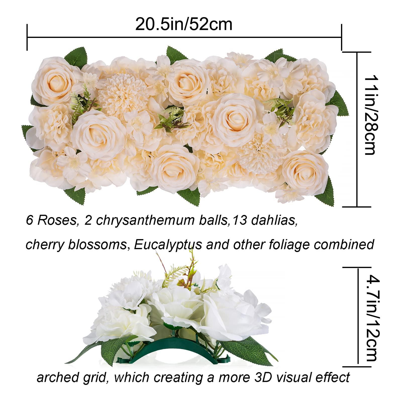 BLOSMON Wedding Dining Table Flower Centerpiece 4 Pcs Champagne Silk Rose Floral Arrangement Table Runner Road Lead Decorations Artificial Rose Floral Centerpieces for Kitchen Room Fireplace Decor 3