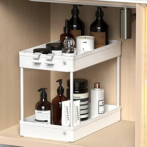 SPACEKEEPER Under Sink Organizer, 2 Tier Under Sink Storage Shelf, Under Cabinet Organizer Basket, Multi-purpose Bath Collection for Bathroom Kitchen Countertop, 40x22x31cm, White, 2 Pack 3