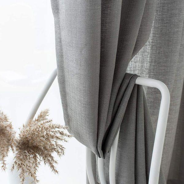 Melodieux 2 Panel Faux Linen Voile Net Curtains Semi Sheer Ring Top Drapes for Bedroom, Living Room, Window - Grey, 55 x 54 inch drop (140 x 137cm) 2