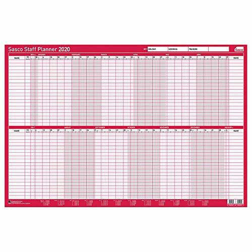 Sasco 2021 Staff Year Wall Planner with Wet Wipe Pen & Sticker Pack, Red, Poster Style, 915W x 610H mm, 2410141 0
