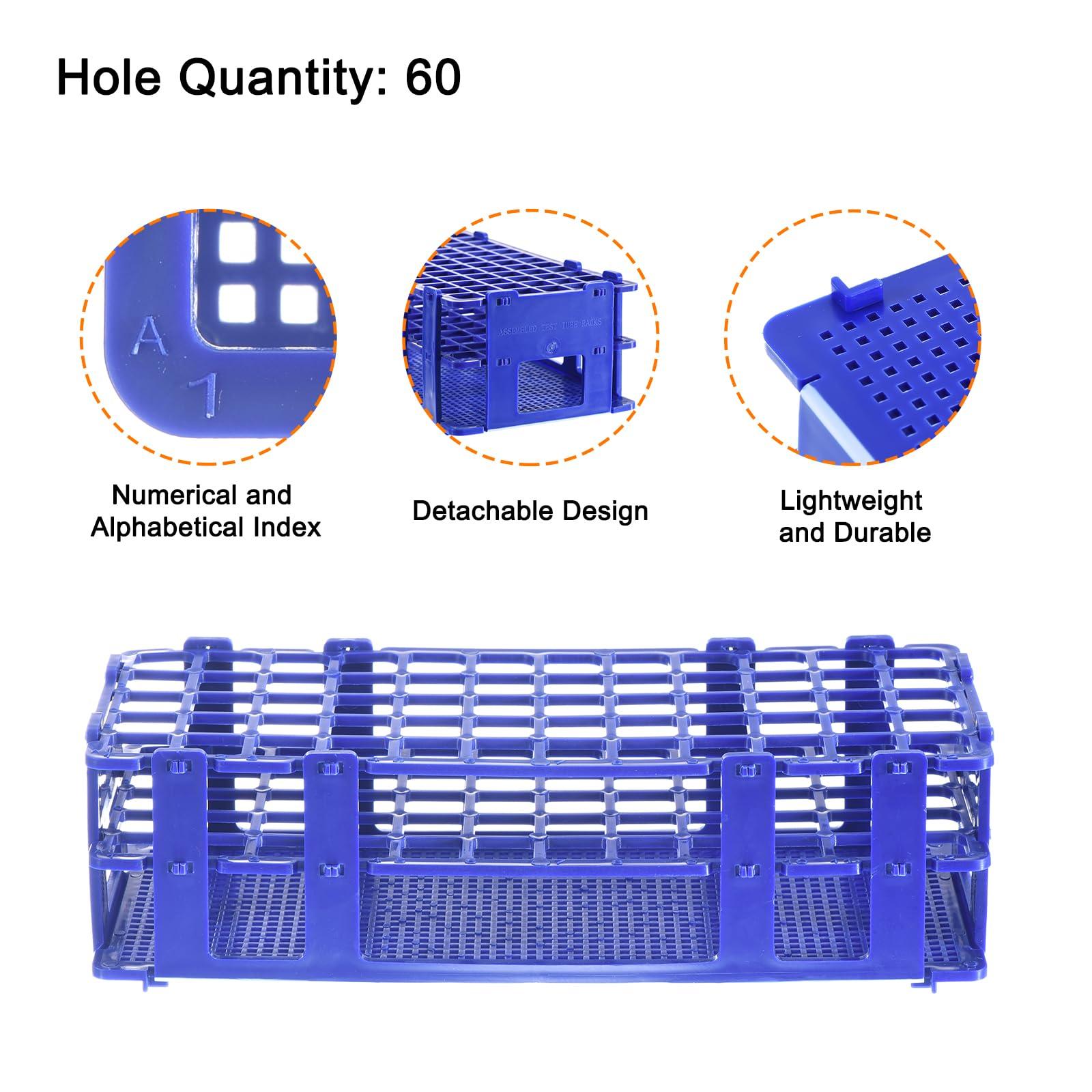 sourcing map Plastic Test Tube Rack Holder 60 Holes 3 Layers Lab Detachable Tube Holder Blue for 16mm Test Tubes, Pack of 3 2