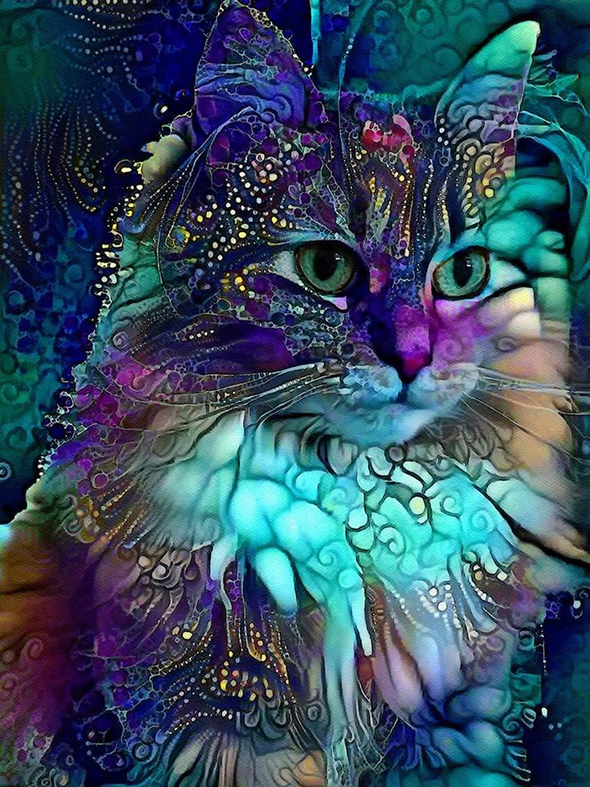 Cat Diamond Painting Kits for Adults, Kids 5D DIY Full Drill Round Crystal Rhinestone Embroidery Arts Craft Abstract Animal Portrait Picture Home Wall Decor Gift 12x16 inch (Without Frame)