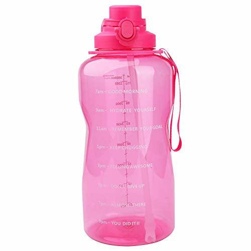 Azebo 3.8L Water Bottle with Straw and Motivational Time Markers, Tritan BPA Free Reusable Leak Proof Hydration Jug for Indoor Outdoor Sports Office, 3.8 Litre, Pink 0