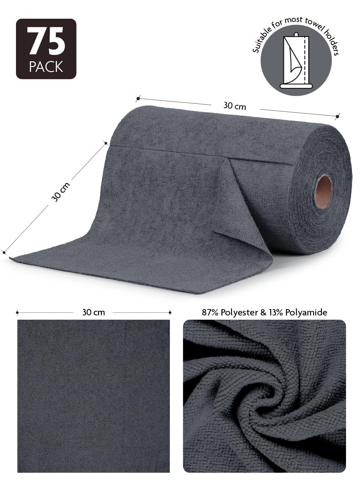 Fantasticlean 75 Pack Microfiber on a Roll Tear Away Cleaning Towels, Reusable and Washable Cloths, for Car, House, Garage or Kitchen, 30x30cm (Dimgray) 2