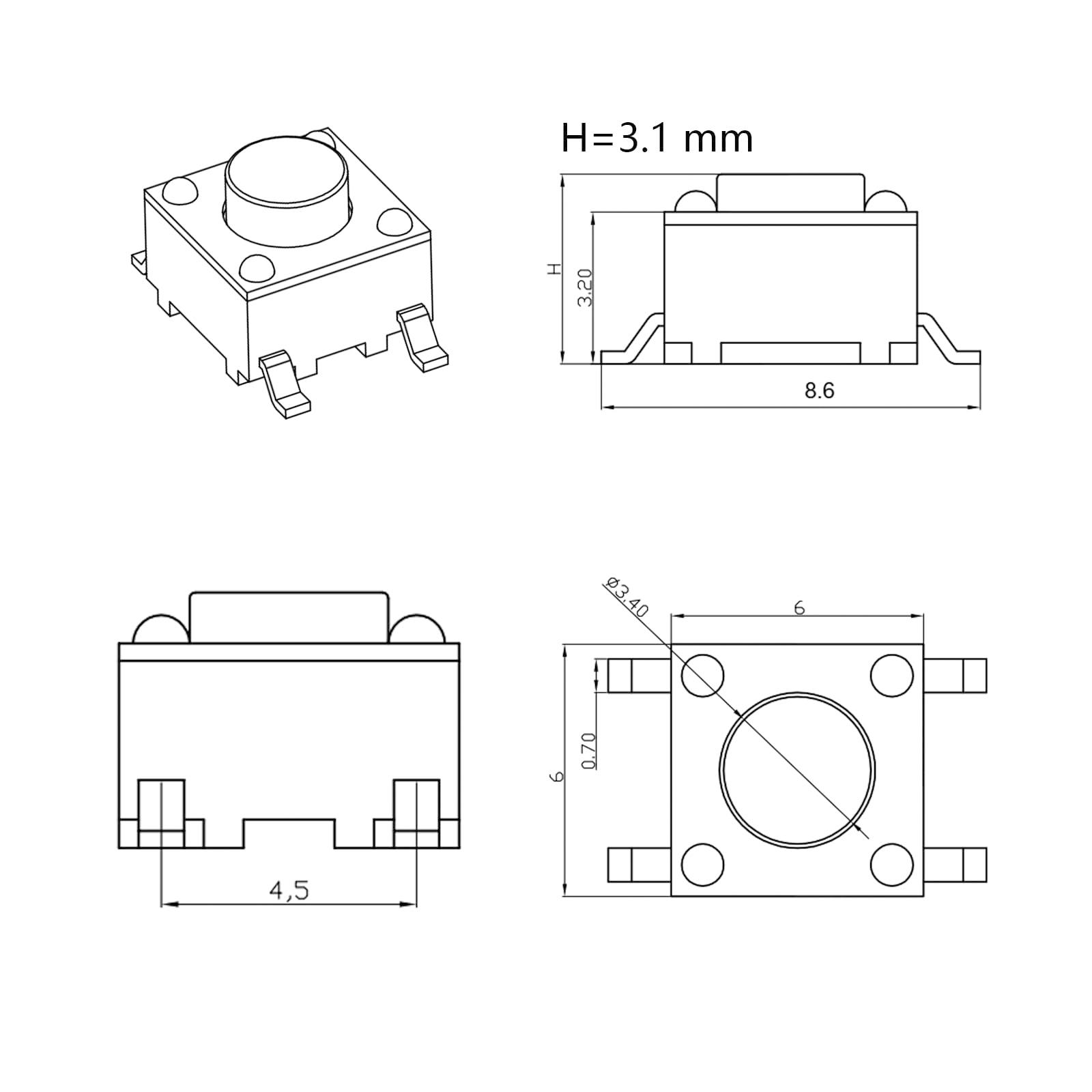 20 Pcs 6x6x3.1mm Pushbutton Switche 1