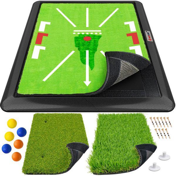 SAPLIZE Replaceable 3-in-1 Golf Hitting Mat with Heavy Duty Base, 13" x 17" Tri-Turf (Impact Mat/Fairway/Rough) for Hitting, Chipping, Putting and Tracing Swing Path Golf Practice Mat 0