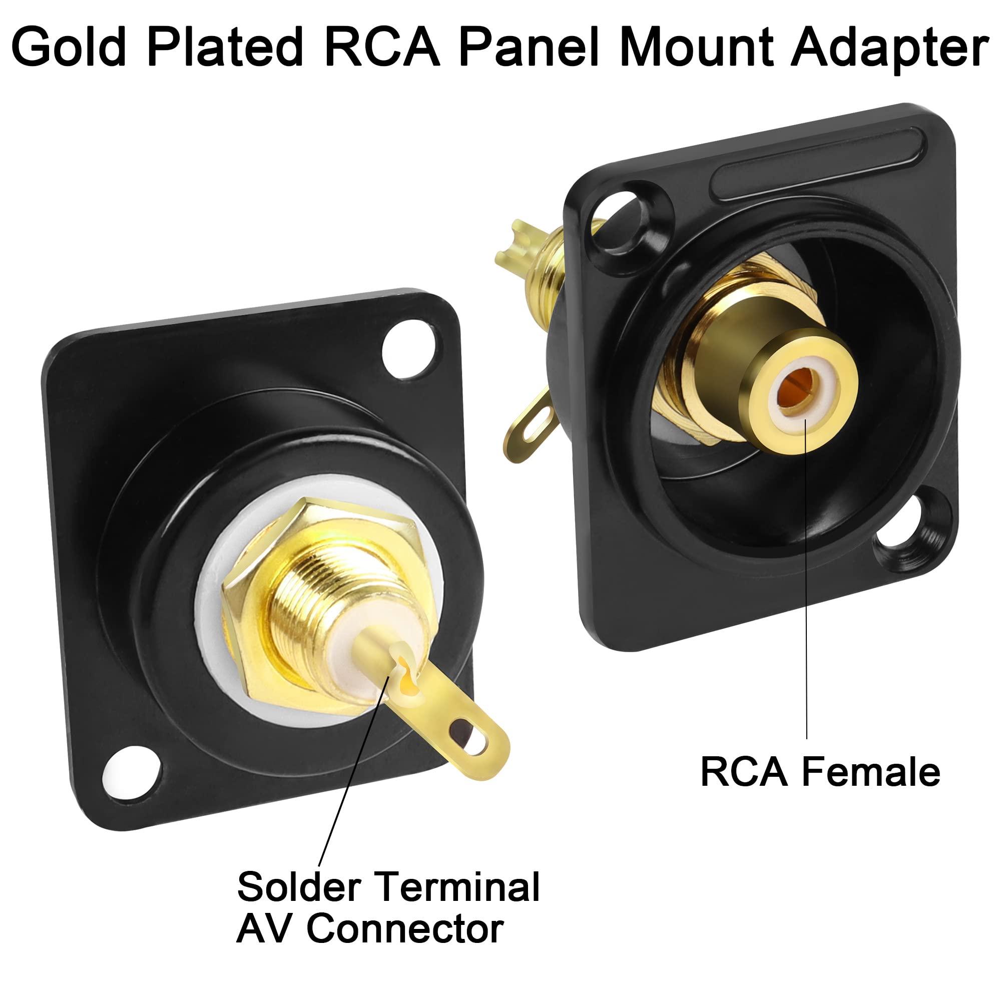 QIANRENON Gold Plated RCA Panel Mount Adapter RCA Female to Solder Terminal AV Connector, XLR Panel/D-Panel Mount, for TV S/PDIF Audio Video Phono Speaker Amplifier, White 6