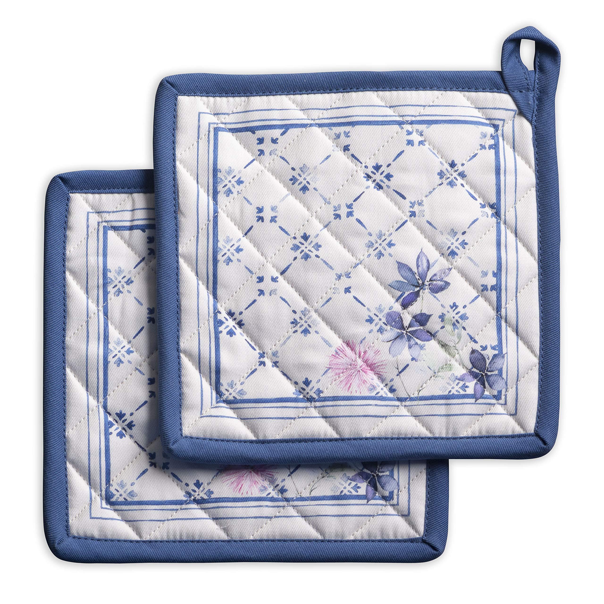 Maison d' Hermine Faience Set of 2 Pot Holders 100% Cotton for Barbecue, Baking, Oven, Microwave, Grilling, Spring/Summer, Easter (20 cm x 20 cm) 0